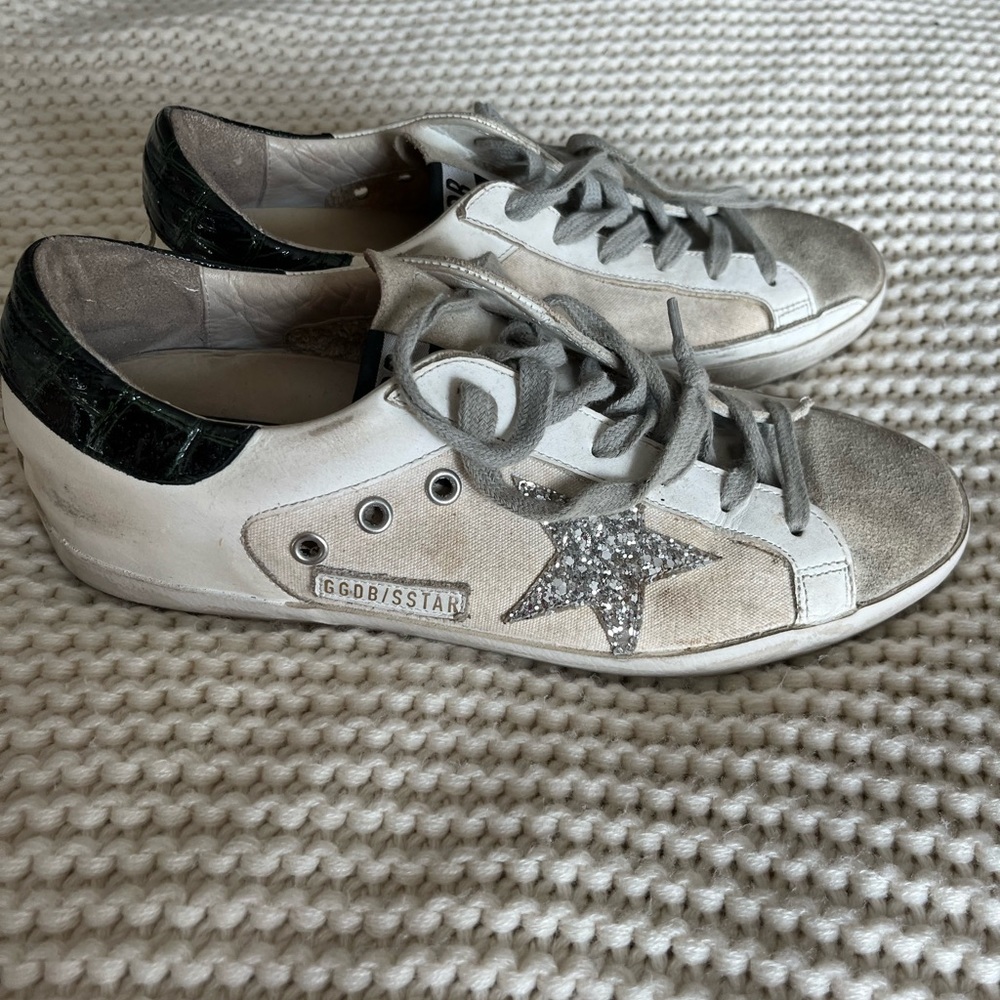 Golden Goose - Silver Super-Star Sneakers with Glitter.